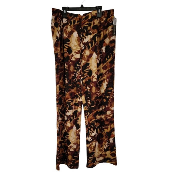 Soho Apparel Brown Patterned Wide Leg Pants size XL elastic waistband NWT! - Picture 1 of 10